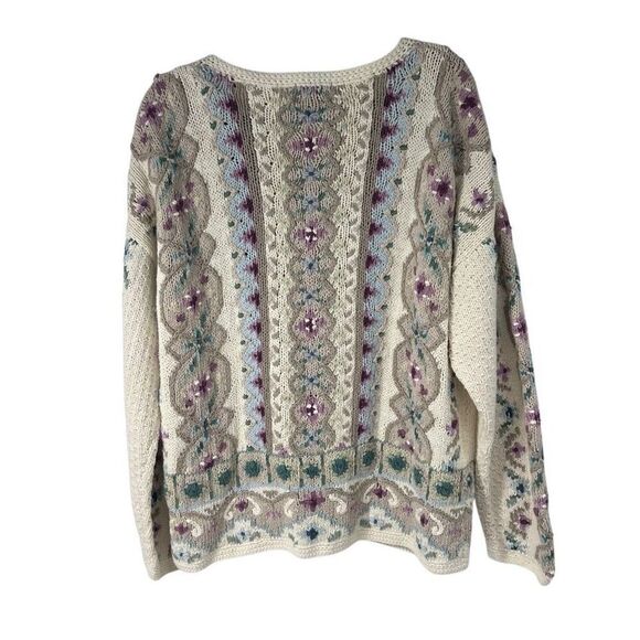 90’s Hand Knitted 3D Textured Button Up Cardigan Floral‎ - Picture 2 of 8